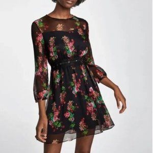 ZARA Black Floral Sheer Sleeve Dress | EUC